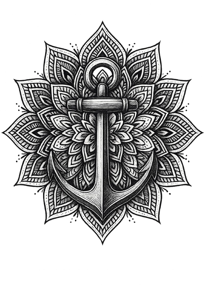 Tattoovorlage Anker im Mandala-Design mit geometrischen Formen
