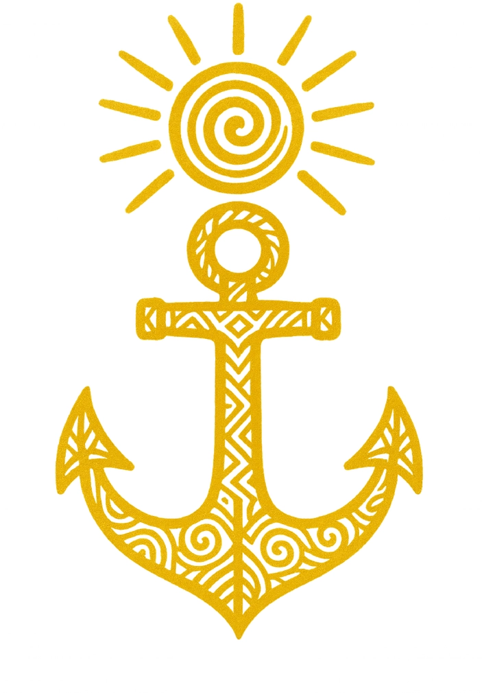 Tattoovorlage Anker mit abstrakten Mustern und Sonne