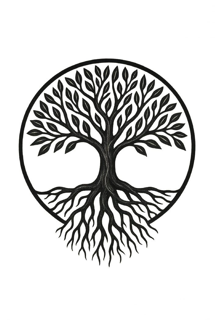 Tattoovorlage Baum mit Wurzeln und Ästen