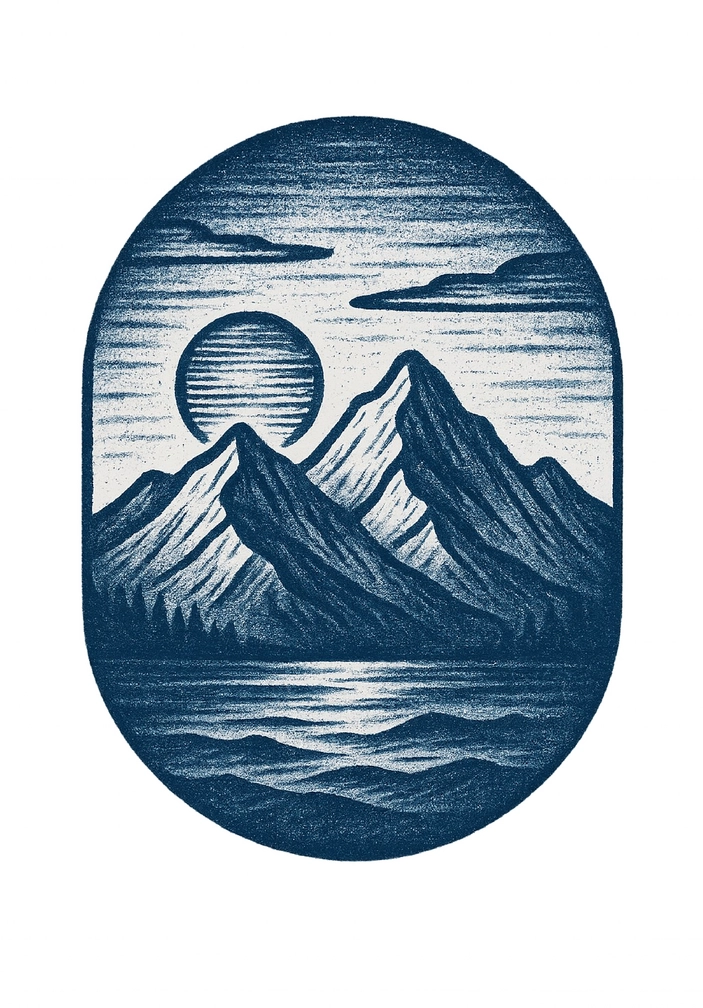 Tattoovorlage Berglandschaft mit Sonnenuntergang für Männer