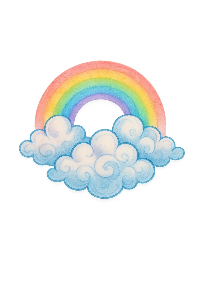 Tattoovorlage mit buntem Regenbogen und Wolken