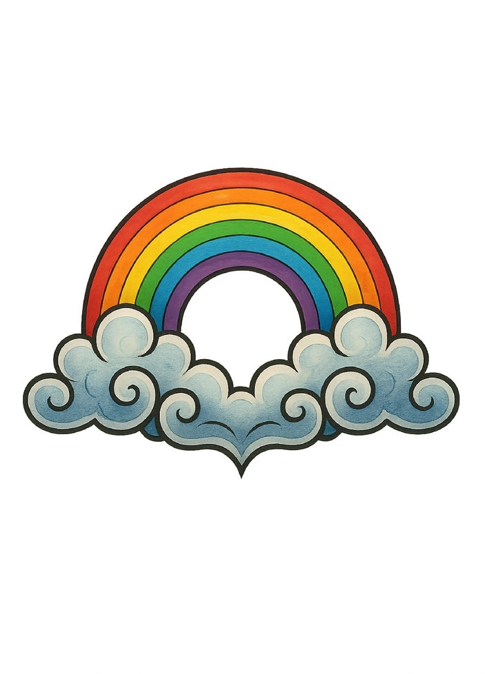Tattoovorlage bunter Regenbogen mit Wolken