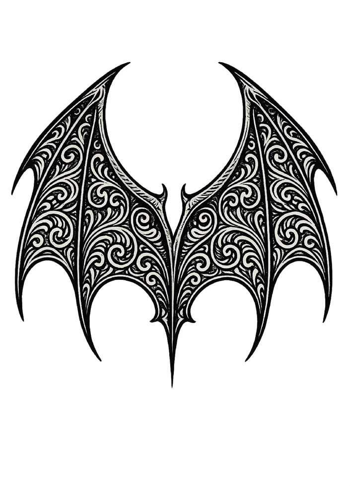 Tattoovorlage Drachenflügel mit verschnörkeltem Design