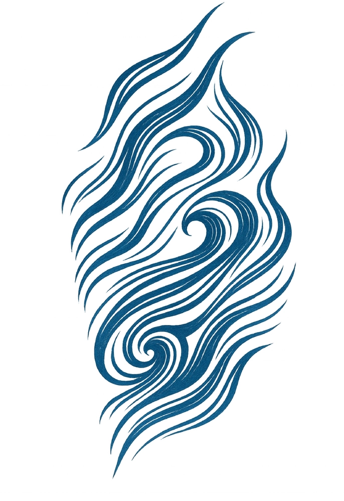 Tattoovorlage mit dynamischen Wellenlinien in Blau