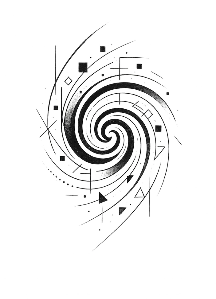 Tattoovorlage Dynamische Spirale mit grafischen Elementen