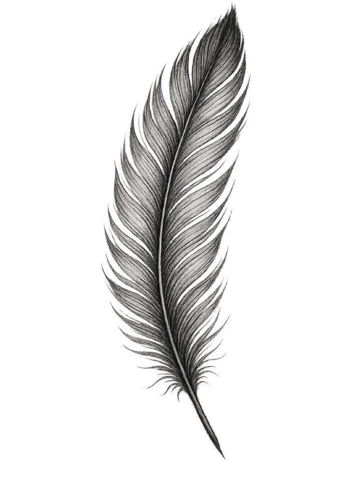 Tattoovorlage elegante Feder mit feinen Linien für Nacken und Hals