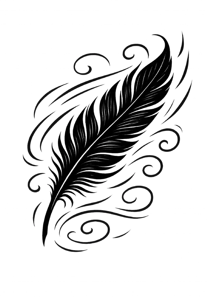 Tattoovorlage elegante Feder mit Windlinien