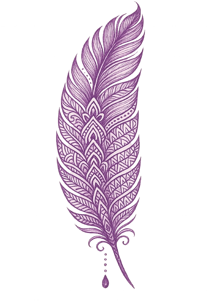 Tattoovorlage elegante geometrische Feder in lila