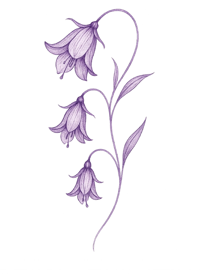 Tattoovorlage elegante Glockenblumen in Lila