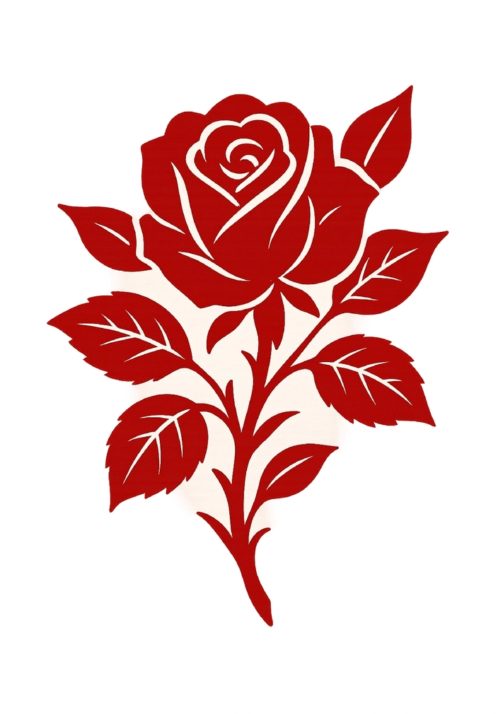 Tattoovorlage elegante rote Rose mit Blättern