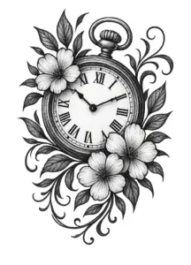 elegante-uhr-mit-bluehenden-pflanzen-und-ranken