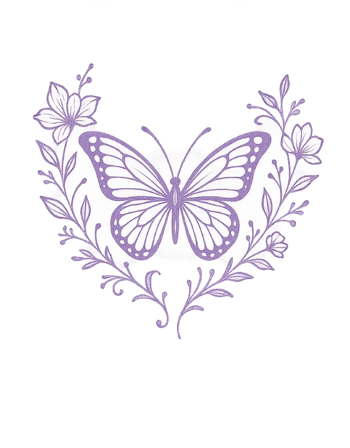 Tattoovorlage eleganter Schmetterling mit floralen Akzenten