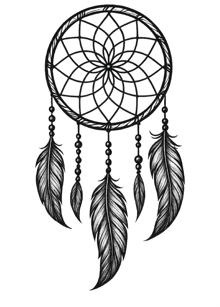 Tattoovorlage eleganter Traumfänger mit Federn und Perlen
