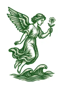 engel-blume-haelt-ueber-wellen-gruen-tattoo