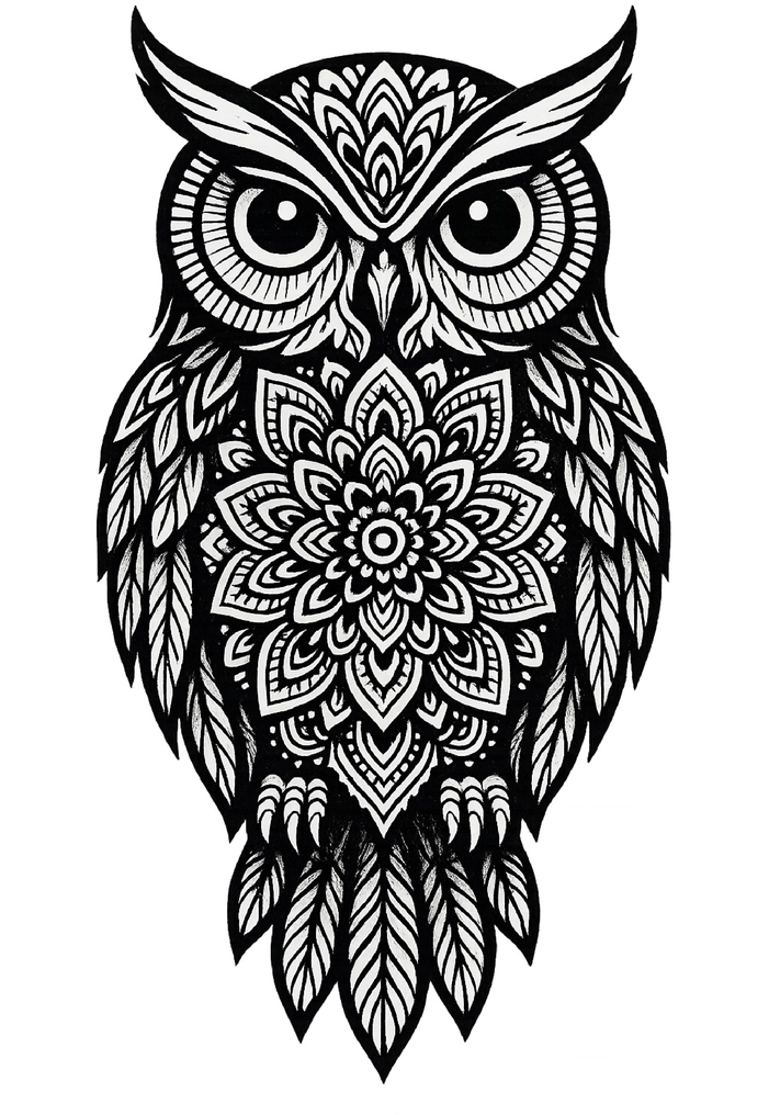 Tattoovorlage Eule mit Mandala-Muster