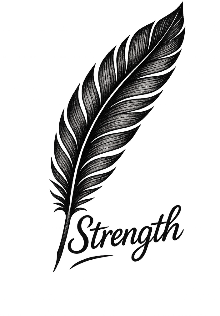 Tattoovorlage Feder mit dem Schriftzug Strength