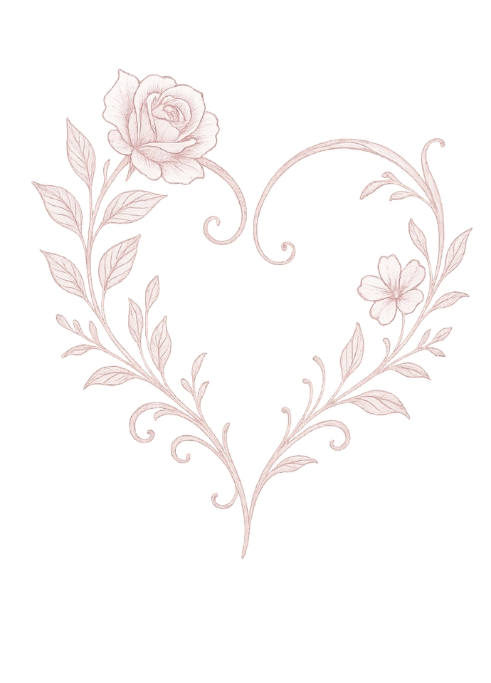 Tattoovorlage: Filigranes Herzdesign mit floralen Elementen