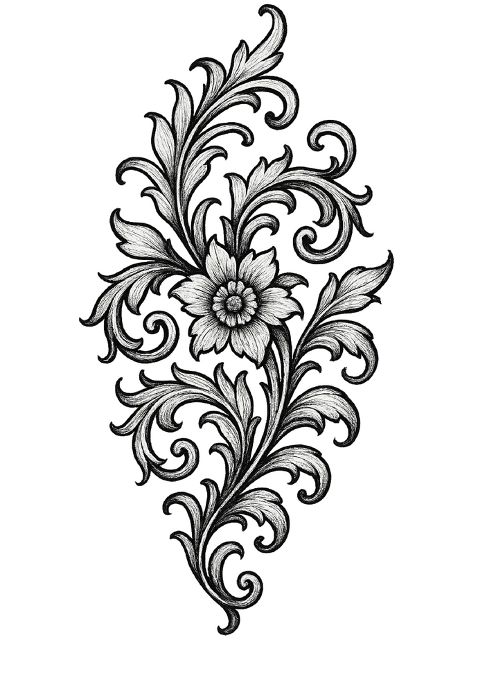 Tattoovorlage florale Ornamente mit Blume für Oberschenkel