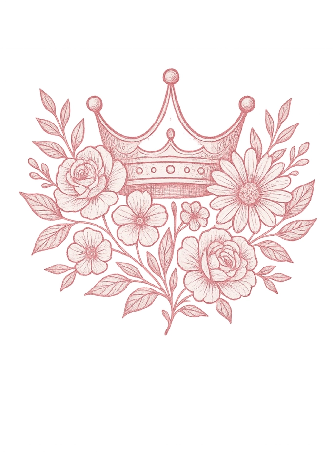 Florale Tattoovorlage mit Krone und verschiedenen Blumen