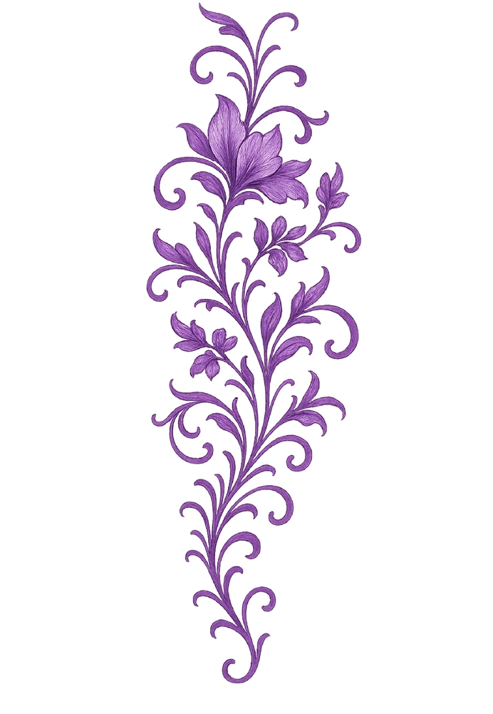 Tattoovorlage florales Design mit lila Blumenranken