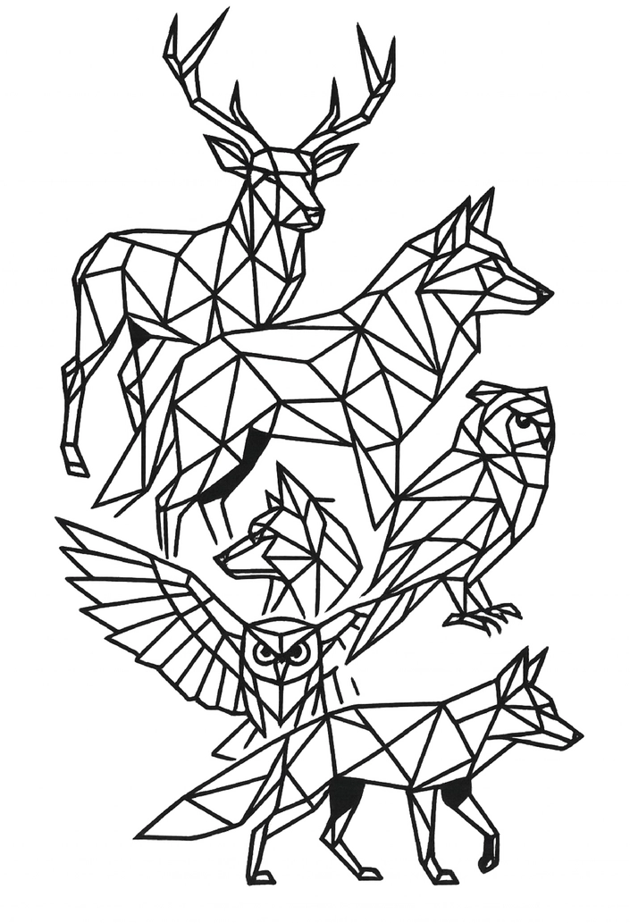 Tattoovorlage geometrische Tiere im Polygon-Stil