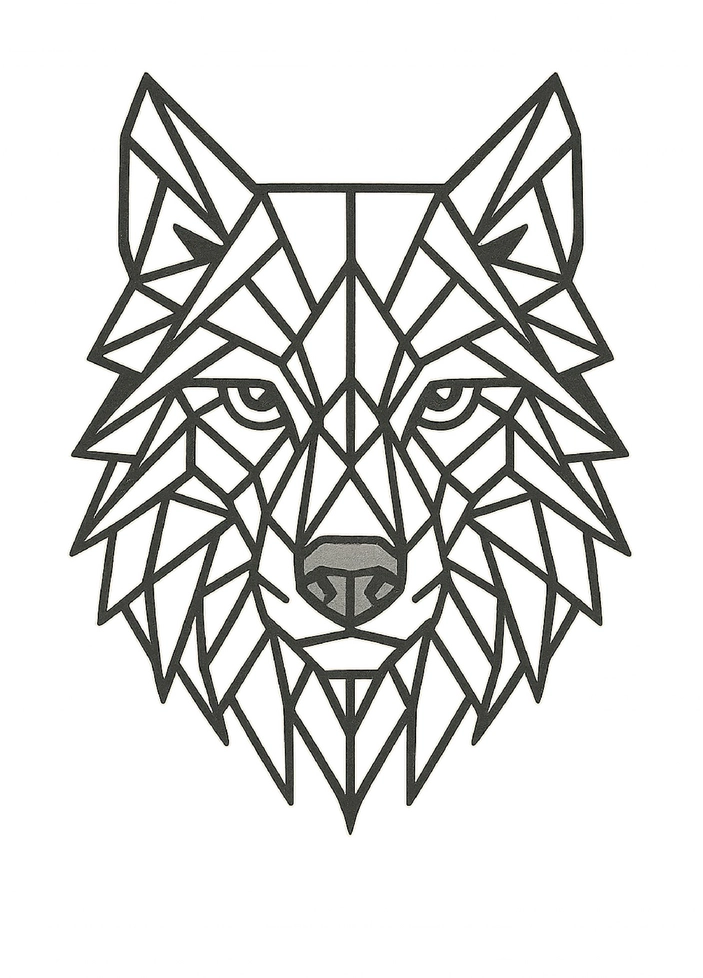 Tattoovorlage geometrischer Wolfkopf mit klaren Linien