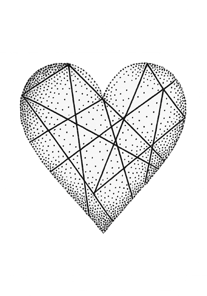 Tattoovorlage geometrisches Herz in Schwarz-Weiß