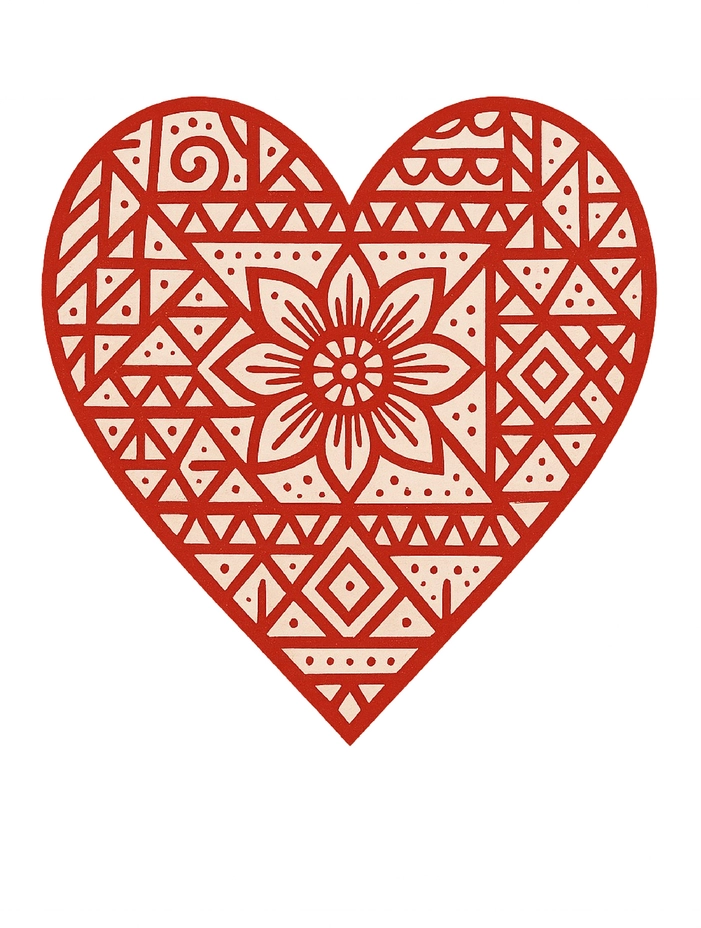 Tattoovorlage für geometrisches Herz mit Blumenmustern