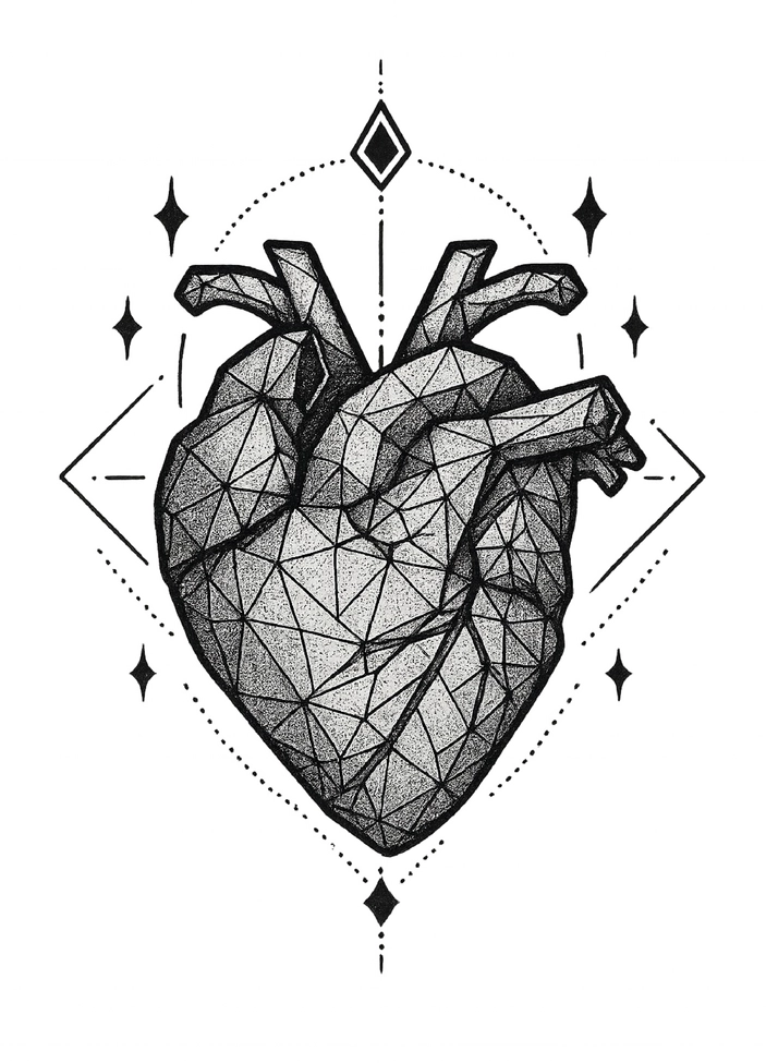Tattoovorlage geometrisches Herz mit feinen Details