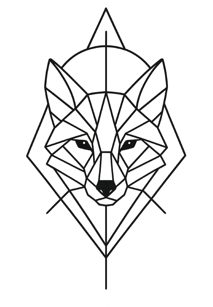 Tattoovorlage geometrisches Wolfmotiv mit klaren Linien