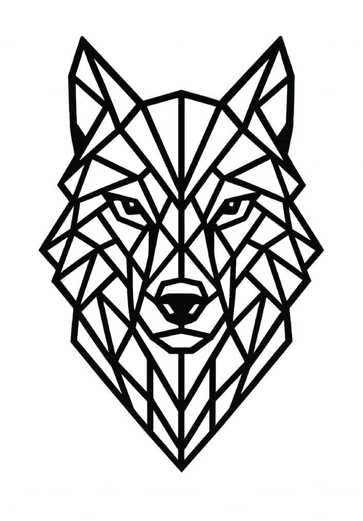 Tattoovorlage geometrisches Wolfsgesicht mit klaren Formen