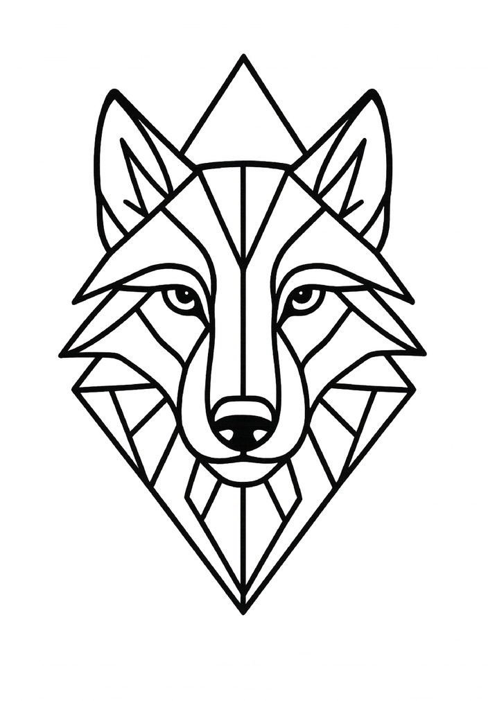 Tattoovorlage geometrisches Wolfsgesicht mit klaren Linien