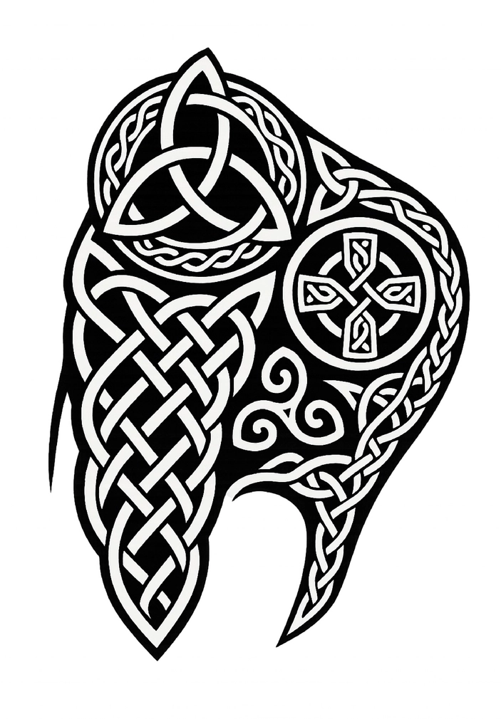 Tattoovorlage mit Keltischen Knoten und Symbolen in Schwarz-Weiß
