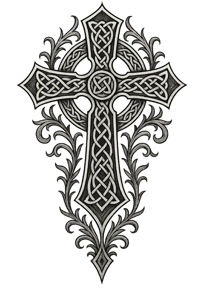 Tattoovorlage keltisches Kreuz mit ornamentalen Details