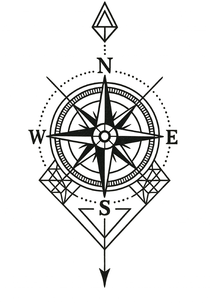 Tattoovorlage Kompass mit geometrischen Mustern