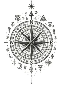 kompass-mystische-symbole-glyphen-tattoo-vorlage