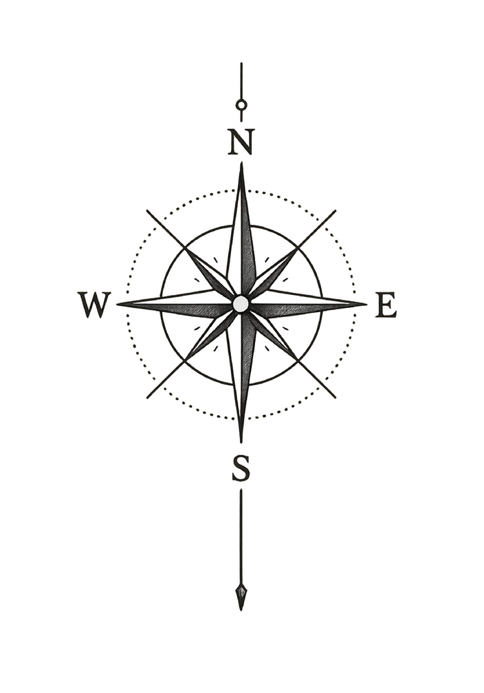 Tattoovorlage Kompass im minimalistischen Design