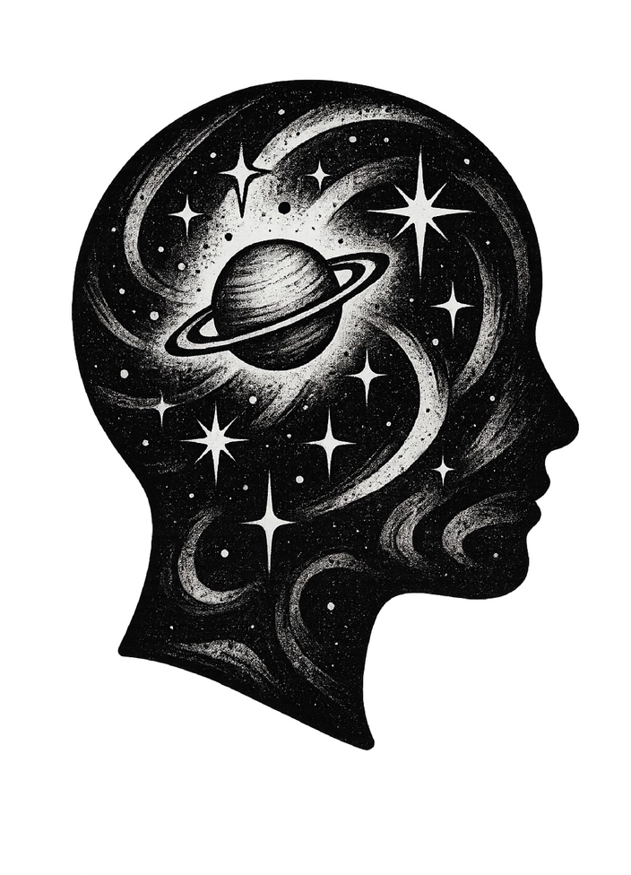 Tattoovorlage Kopf mit Universum und Sternen