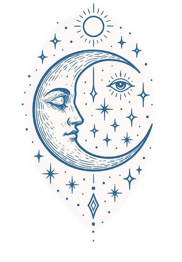 Tattoovorlage künstlerische Darstellung von Mond und Sternen