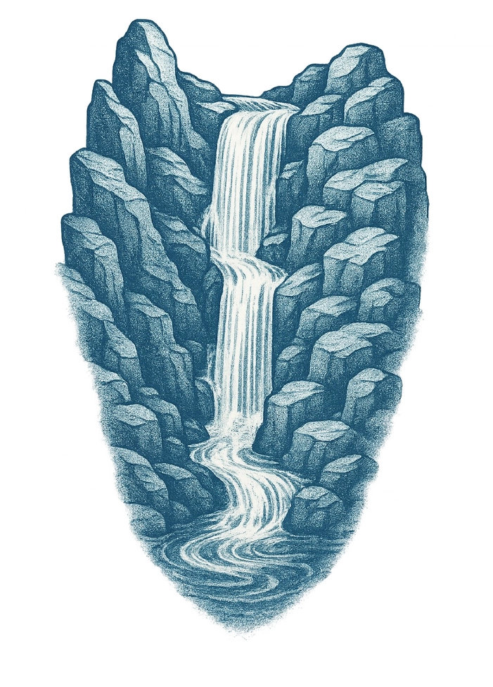 Tattoovorlage Wasserfälle und Felsen für Steißbein