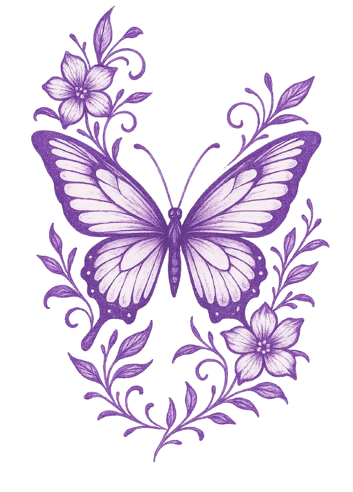 Tattoovorlage künstlerischer Schmetterling mit floralen Elementen