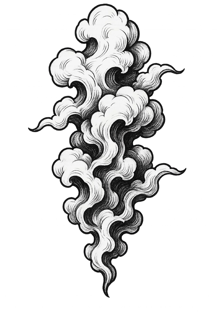 Tattoovorlage mit künstlerischen Wolken in Schwarz-Weiß