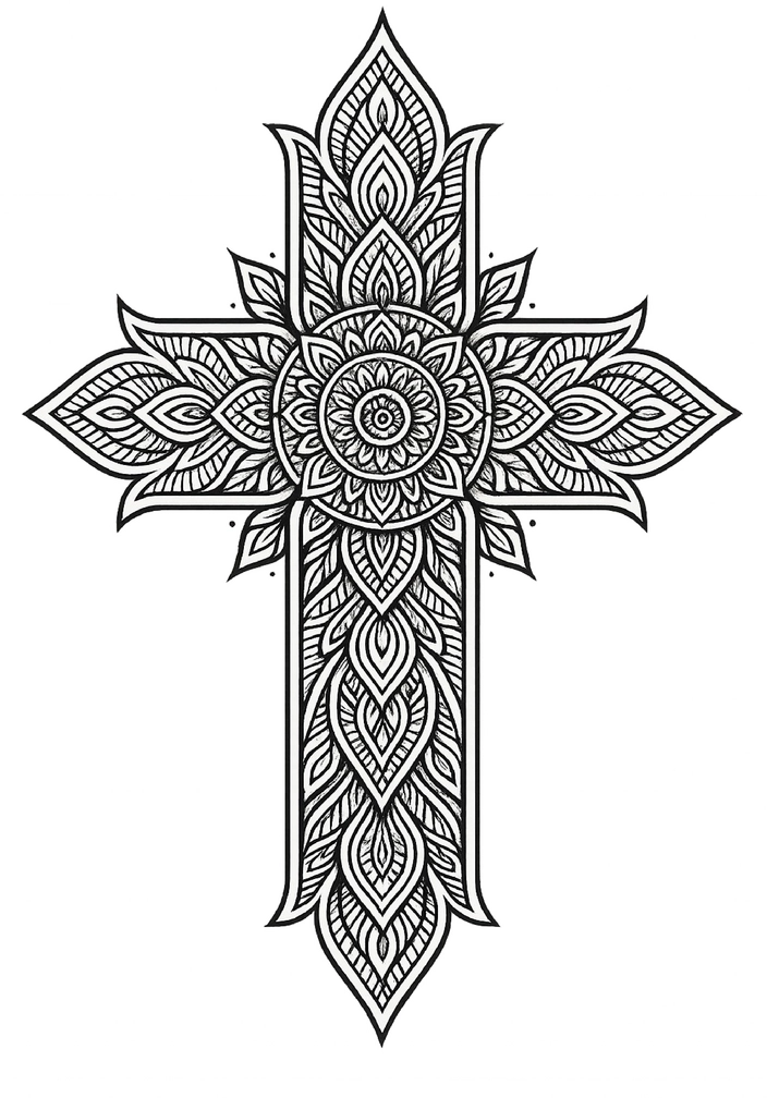 Tattoovorlage mit kunstvollem Mandala-Kreuz-Design