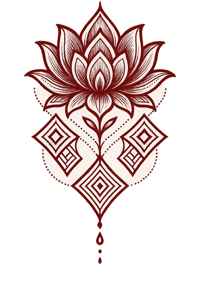 Tattoovorlage Lotusblume mit geometrischen Mustern in Rot