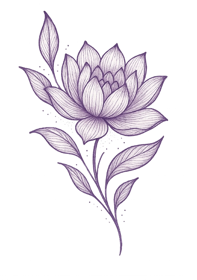 Tattoovorlage Lotusblume mit zarten Blättern