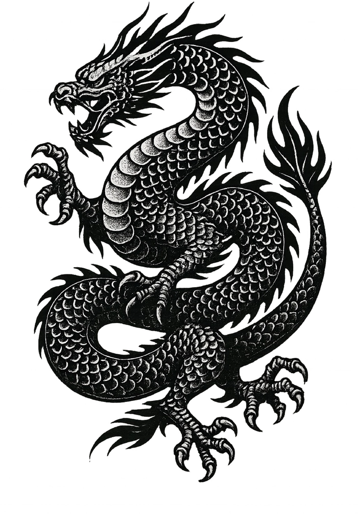Tattoovorlage majestätischer Drache mit ausgeprägten Schuppen