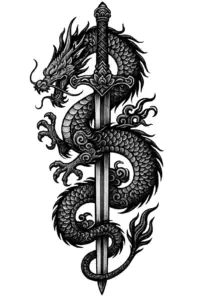 majestetischer-drache-um-schwert-tattoo-vorlage