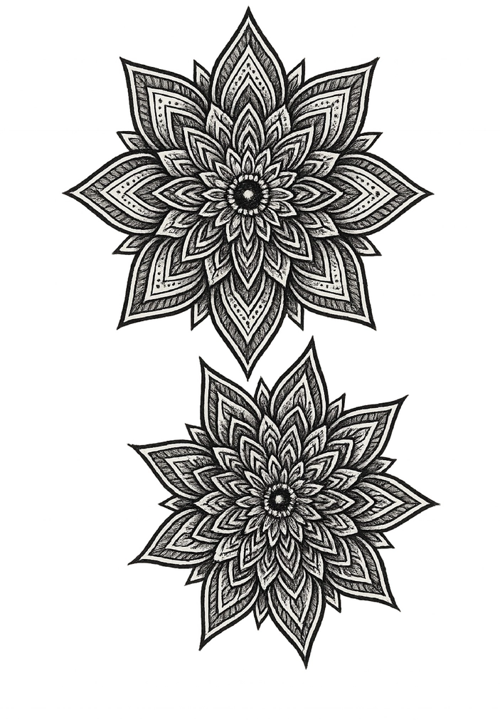 Tattoovorlage Mandala-Designs in Schwarz-Weiß