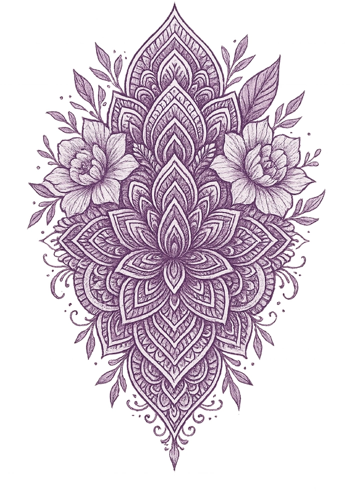 Tattoovorlage Mandala mit floralen Elementen für Oberschenkel