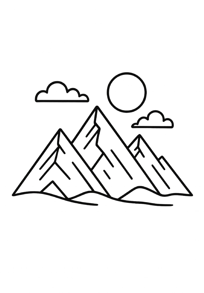Tattoovorlage minimalistische Berge mit Sonne und Wolken
